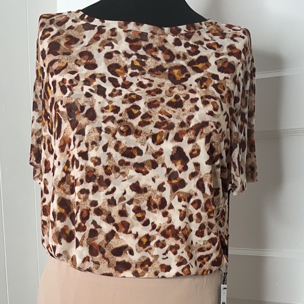 Halogen Mesh Short Sleeve Top animal print